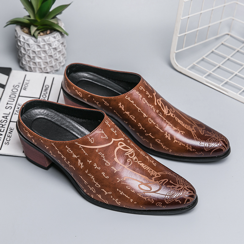 Men Brown Leather Mules Slippe - Men Shoes Office review and price
