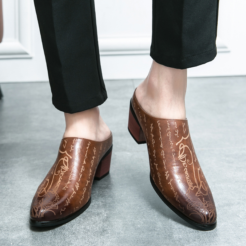 Men Brown Leather Mules Slippe - Men Shoes Office review and price