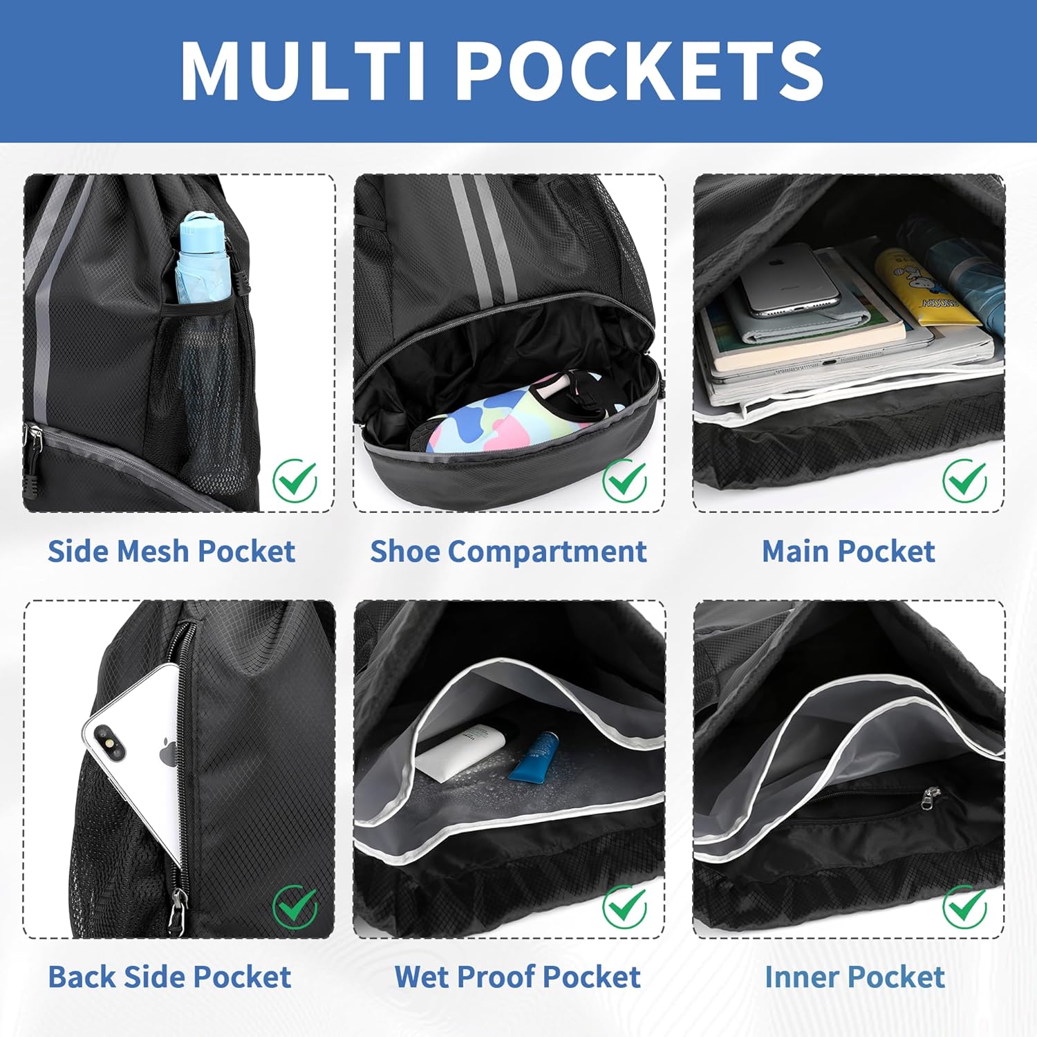 Drawstring Backpack Gym Bag wi - Men'S Shoes Water Resistant review and price
